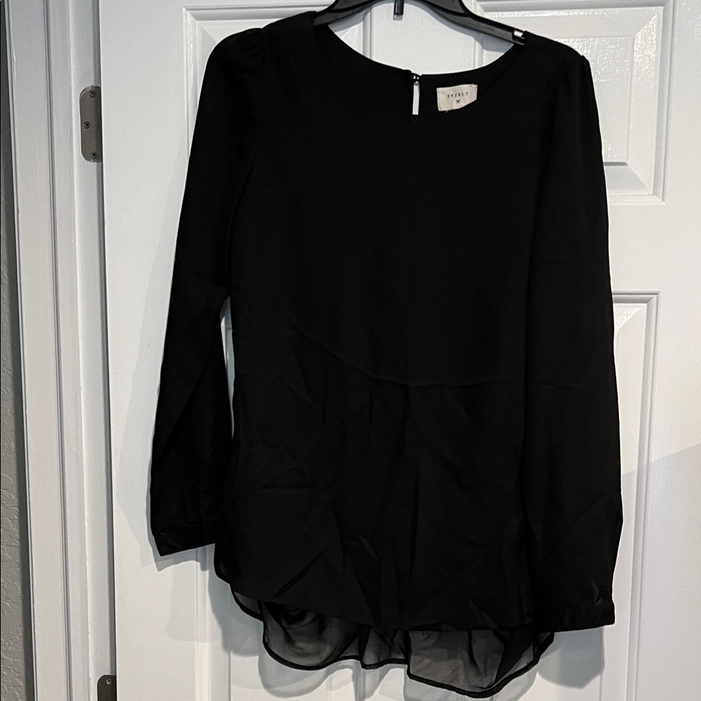 Everly Black Sheer Hem Blouse